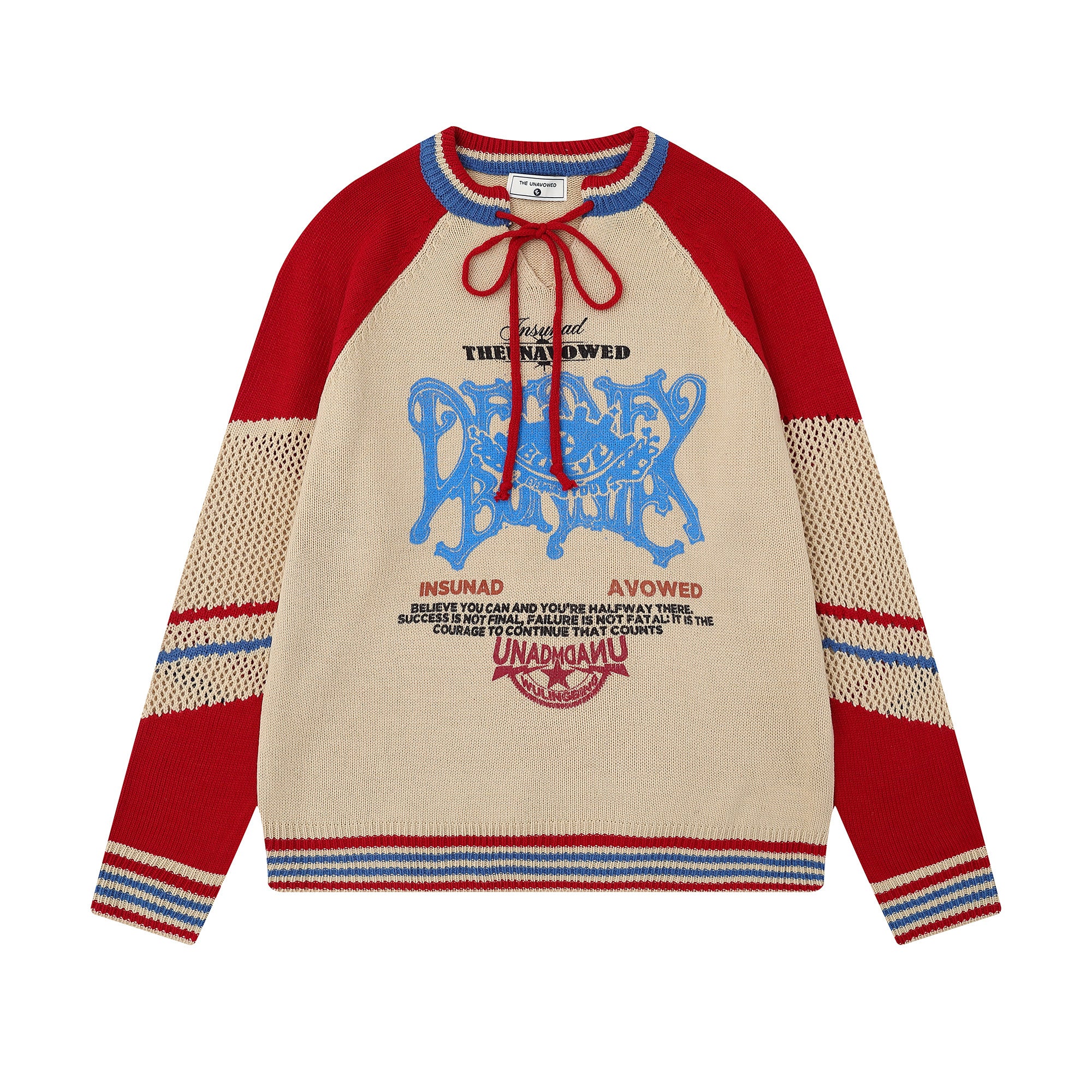 Graphic Script | Mesh-Sleeve Raglan Knit Pullover