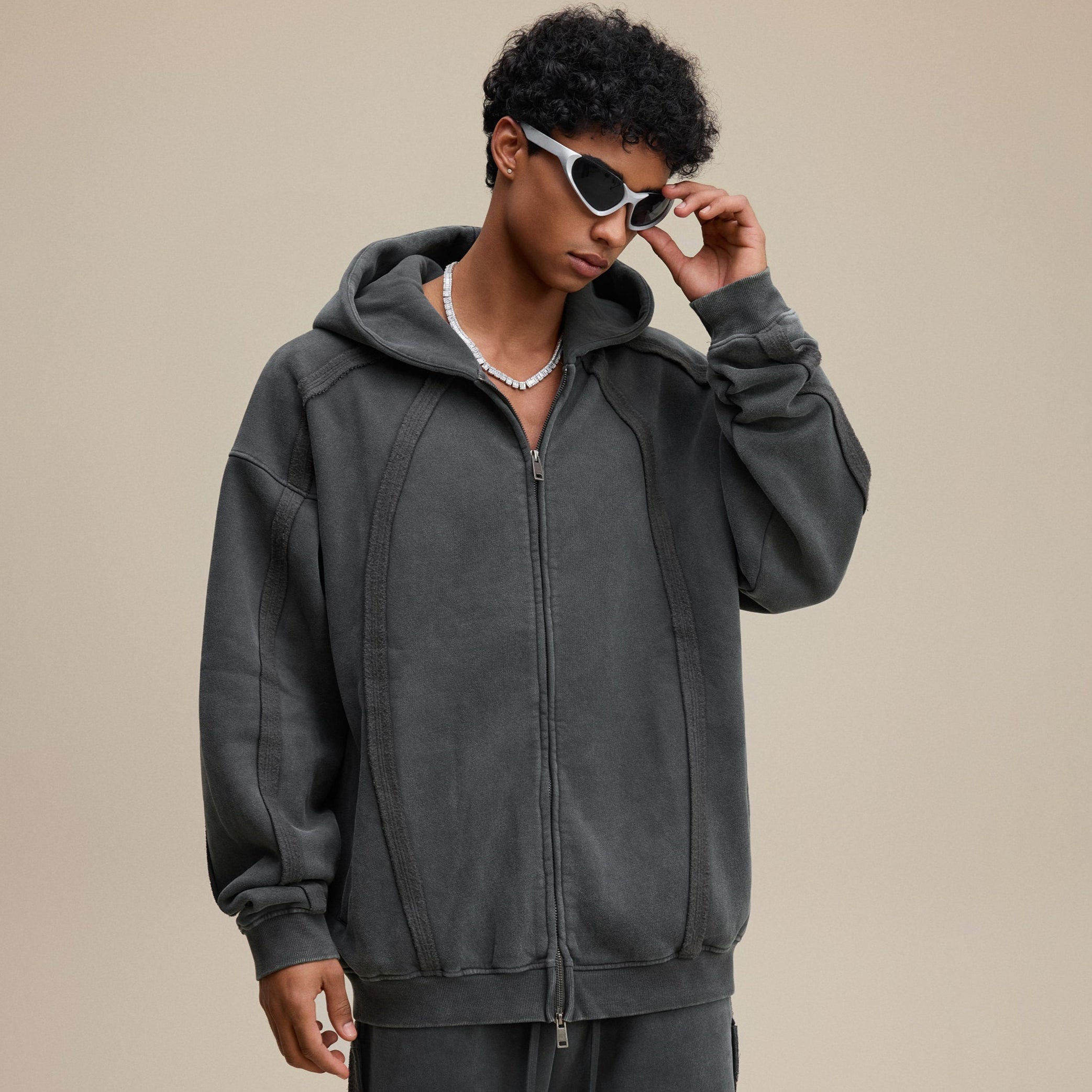 Structured Panel | Baggy Zip-Up Hoodie - Santo