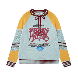 Graphic Script | Mesh-Sleeve Raglan Knit Pullover