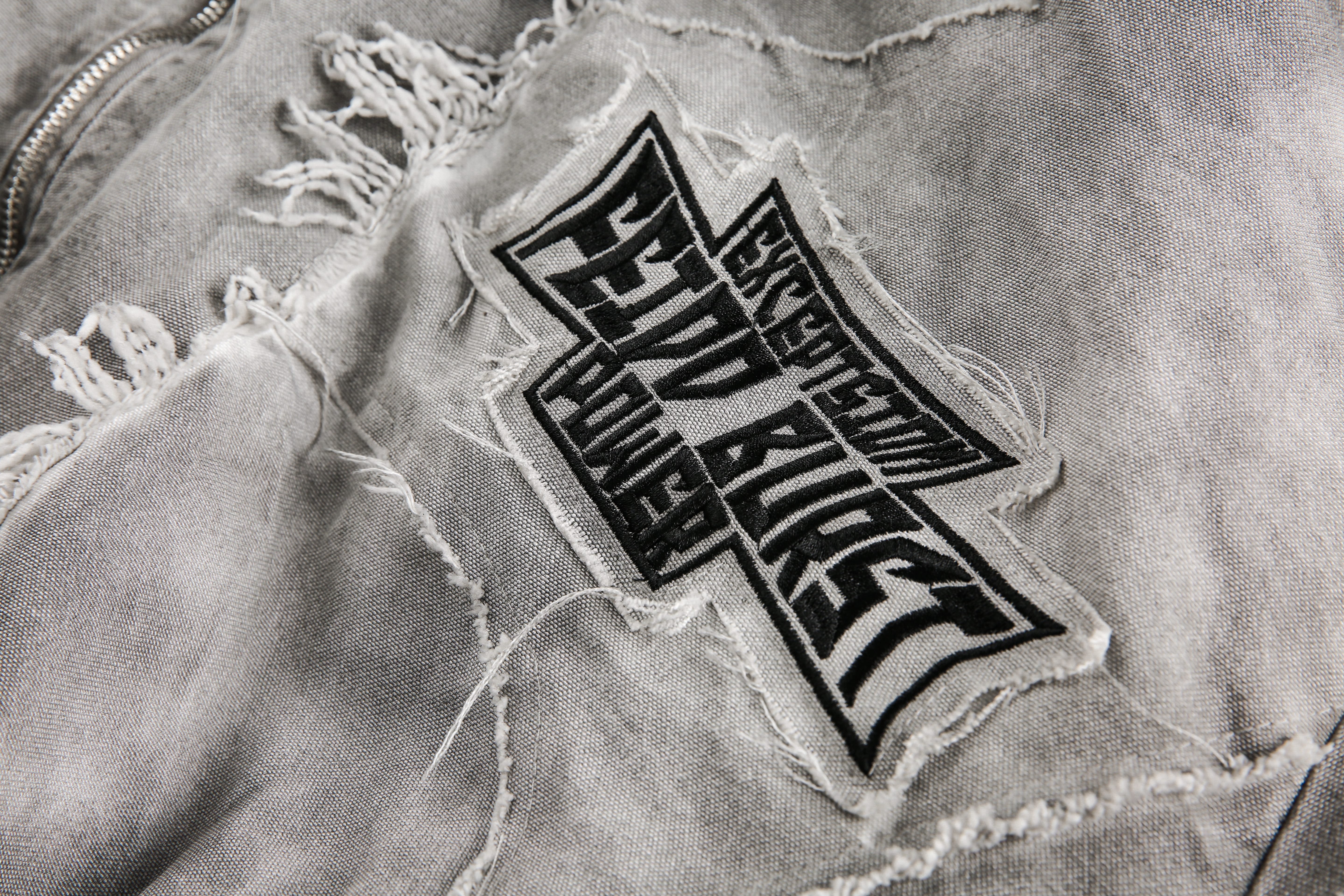 Distressed Embroidered | Padded Hooded Jacket - Santo