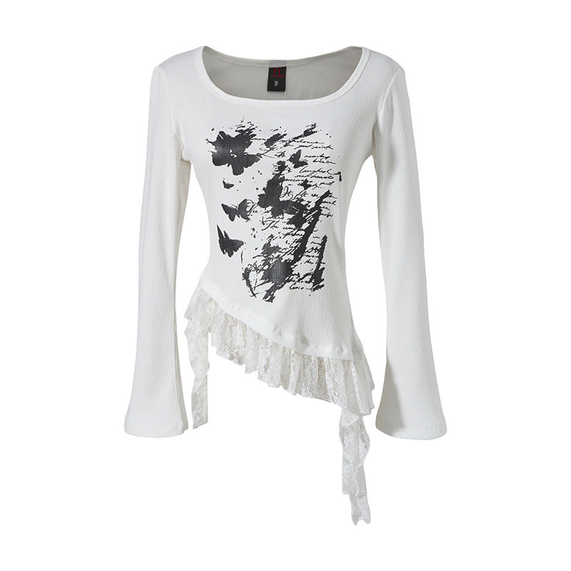 Butterfly Lace | Asymmetric Hem Printed Top