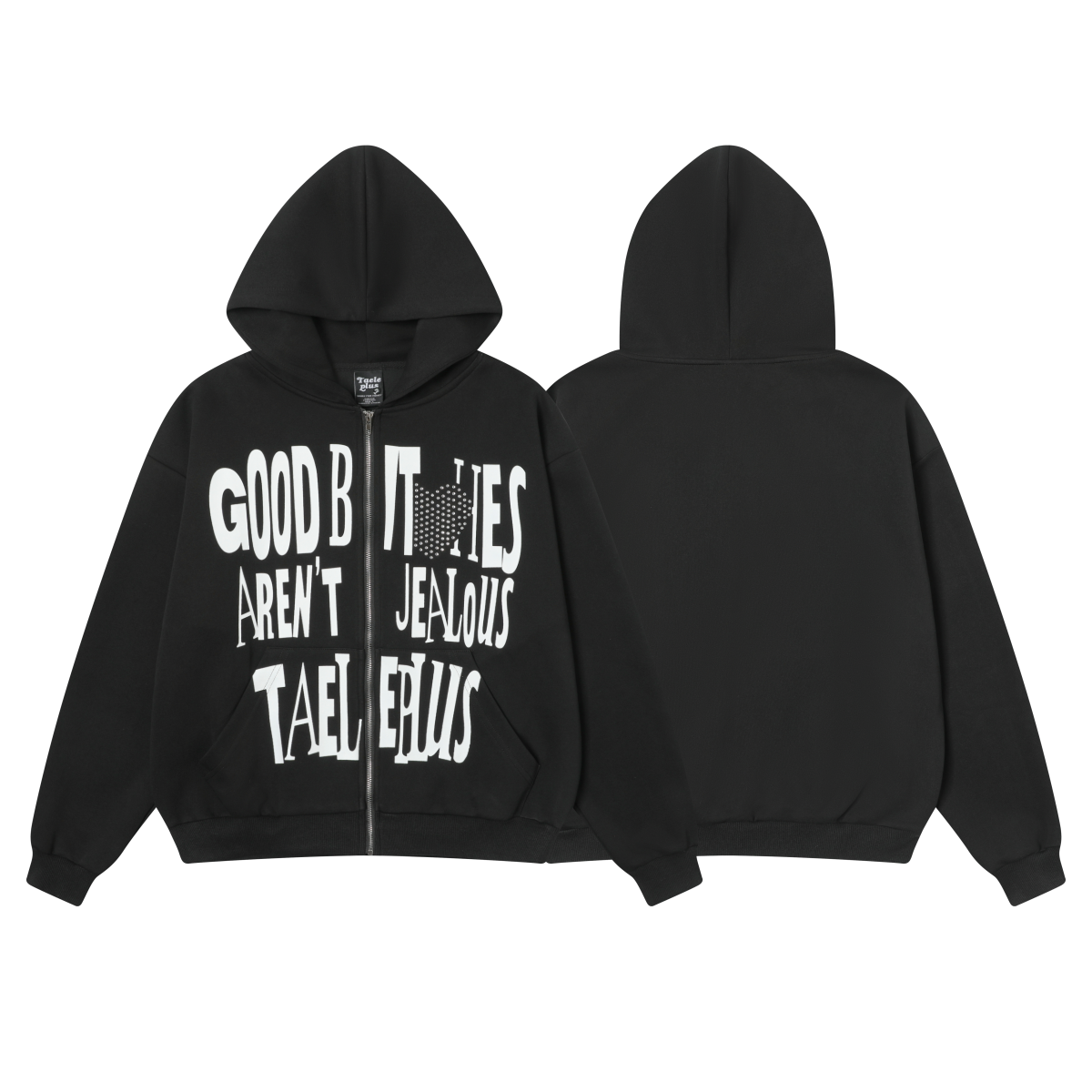 Rhinestone Heart | Zip-Up Hoodie - Santo