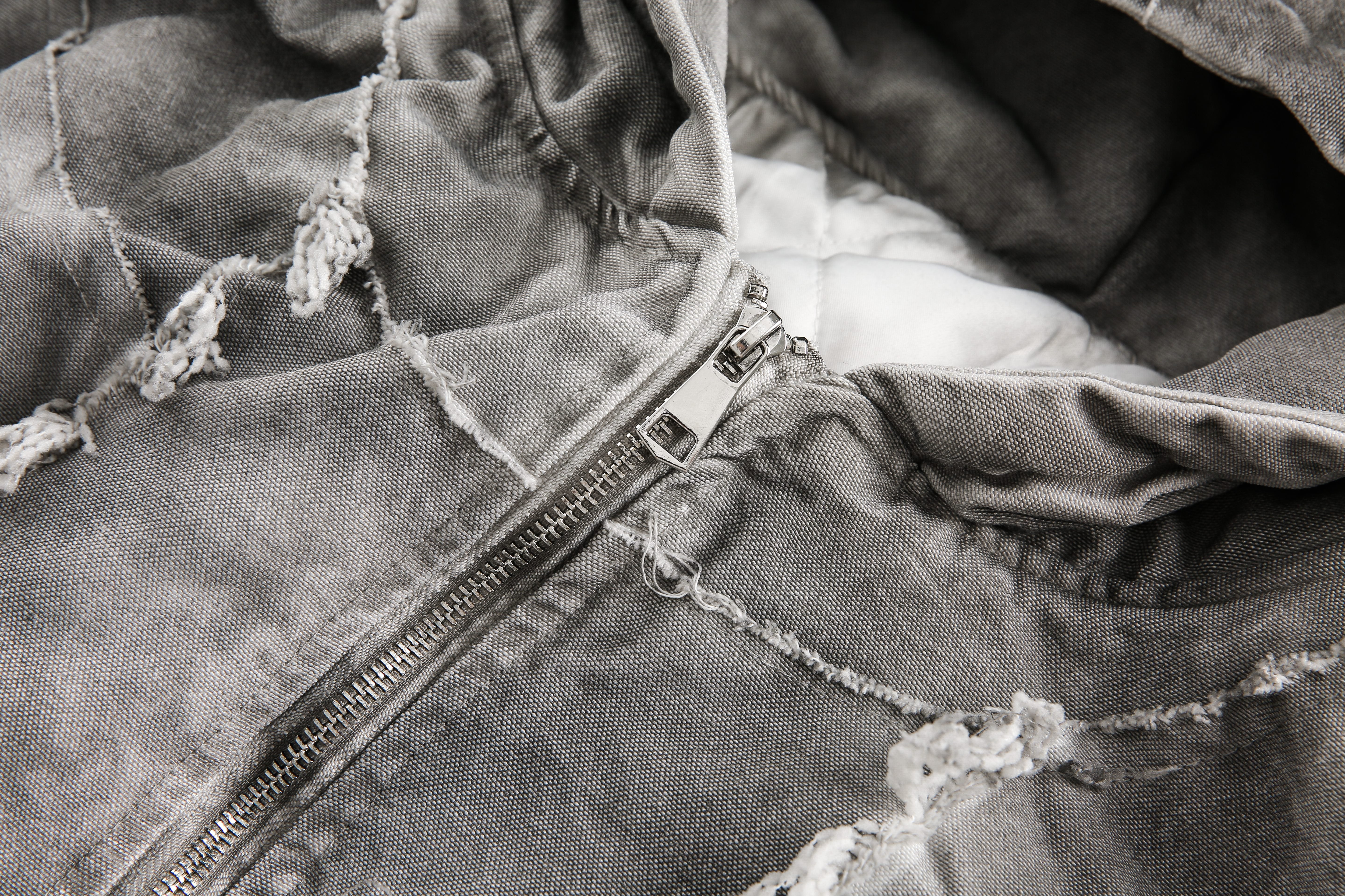 Distressed Embroidered | Padded Hooded Jacket - Santo
