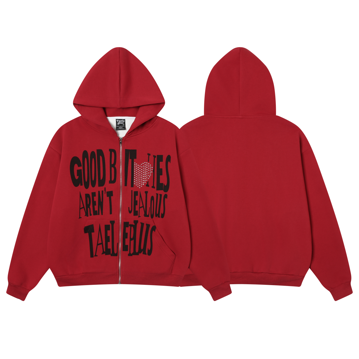 Rhinestone Heart | Zip-Up Hoodie - Santo