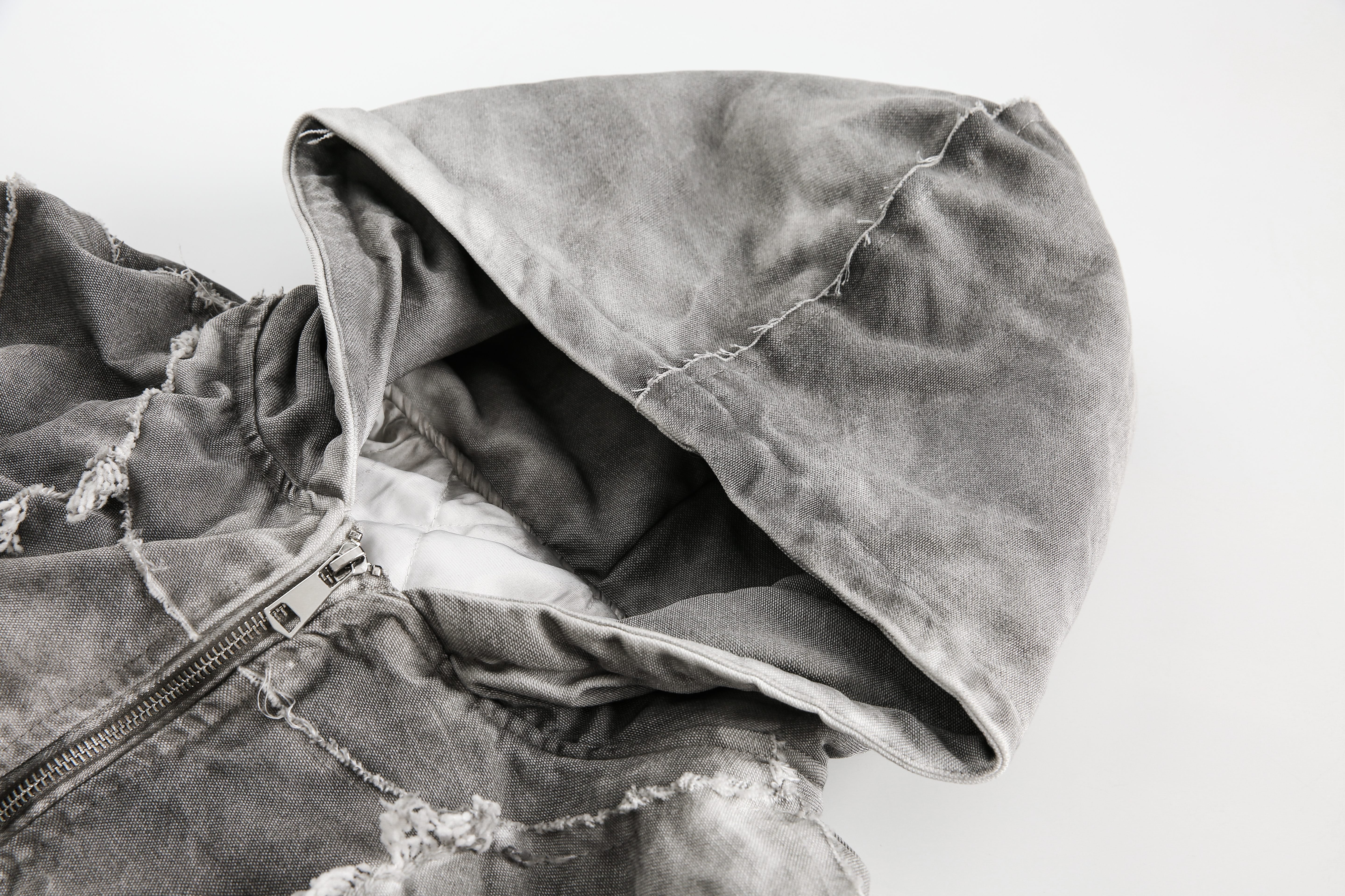 Distressed Embroidered | Padded Hooded Jacket - Santo