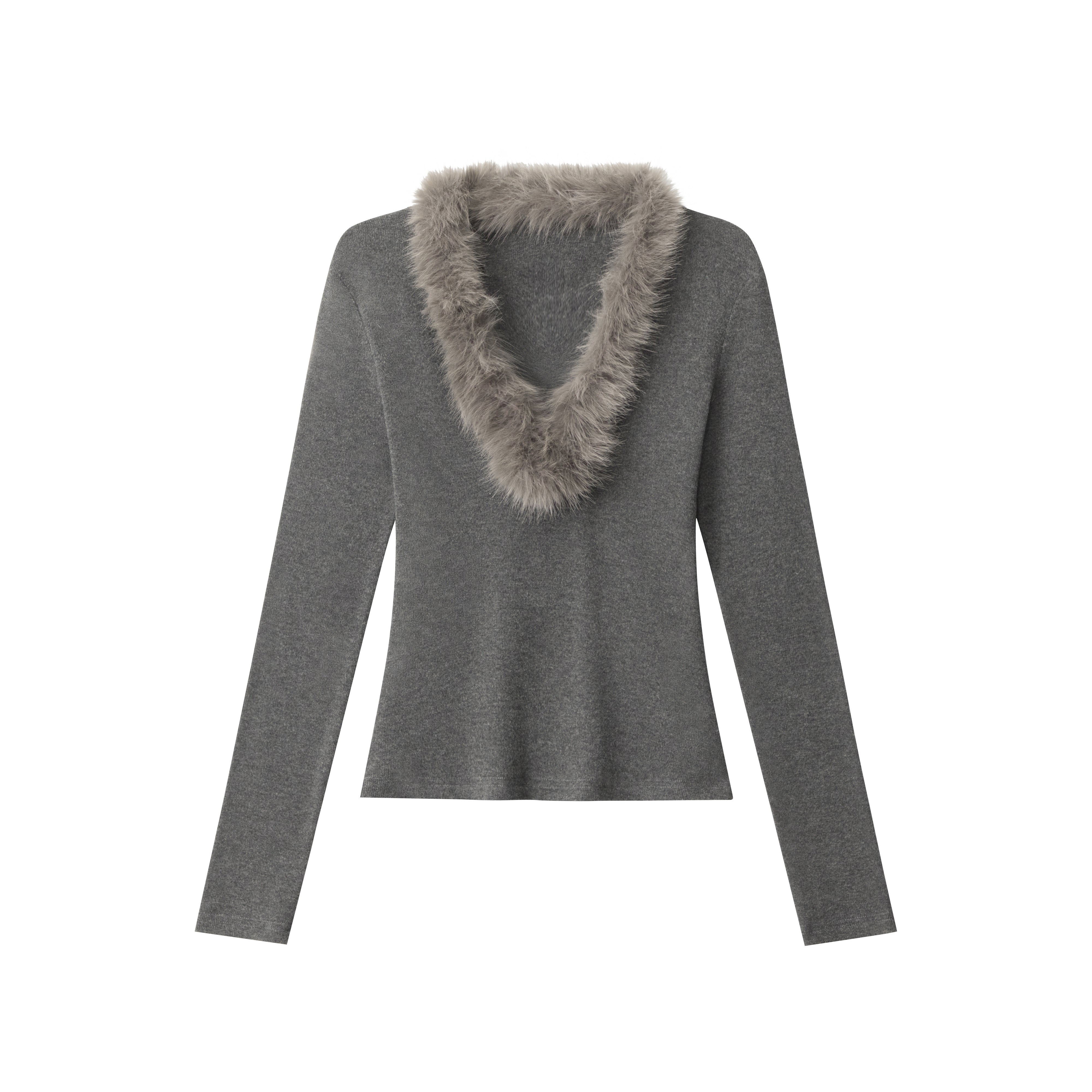 Fuzzy Vibe | Faux Fur Collar Knit Top