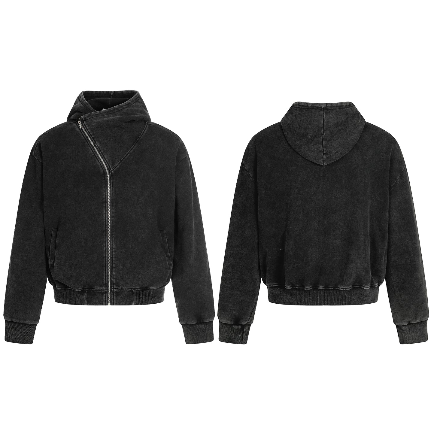 Asymmetry | Washed Zip Up Hoodie - Santo