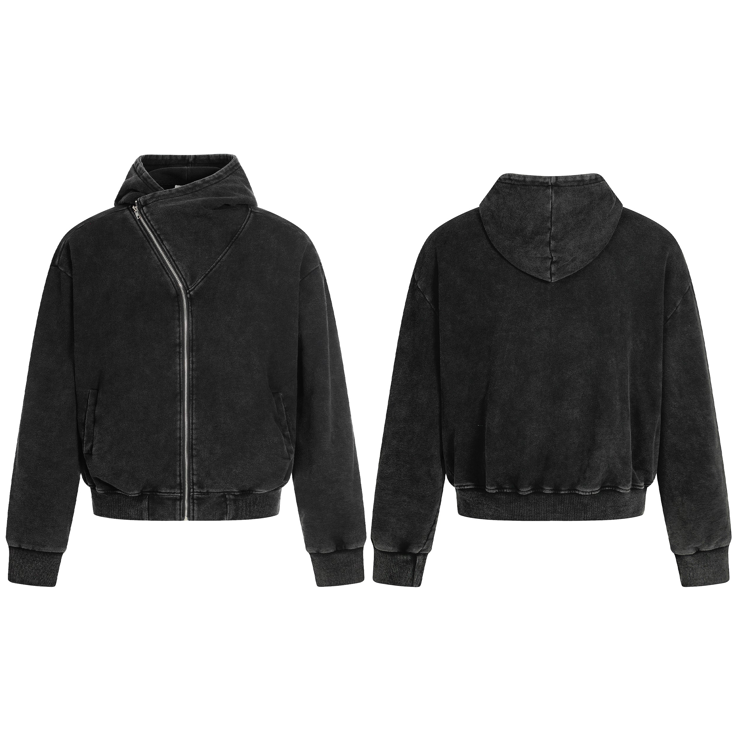 Asymmetry | Washed Zip Up Hoodie