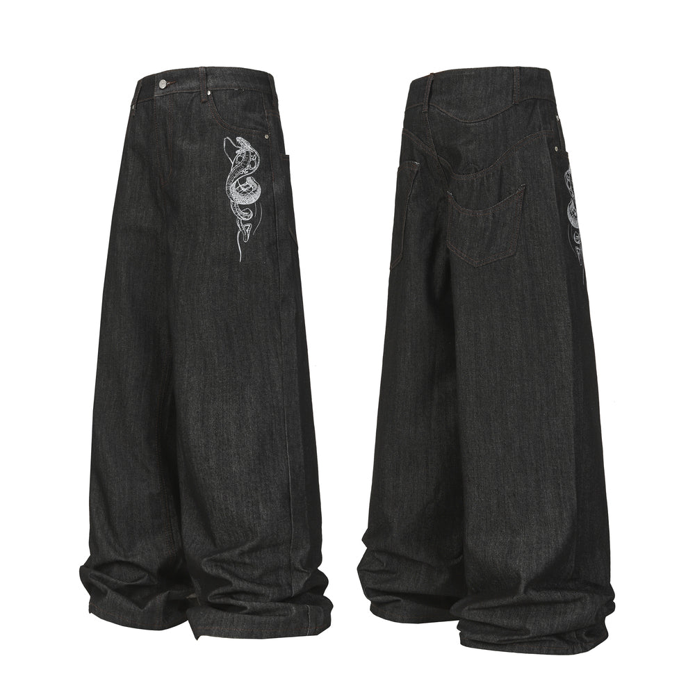 Snake Embroidery | Denim Jeans - Santo
