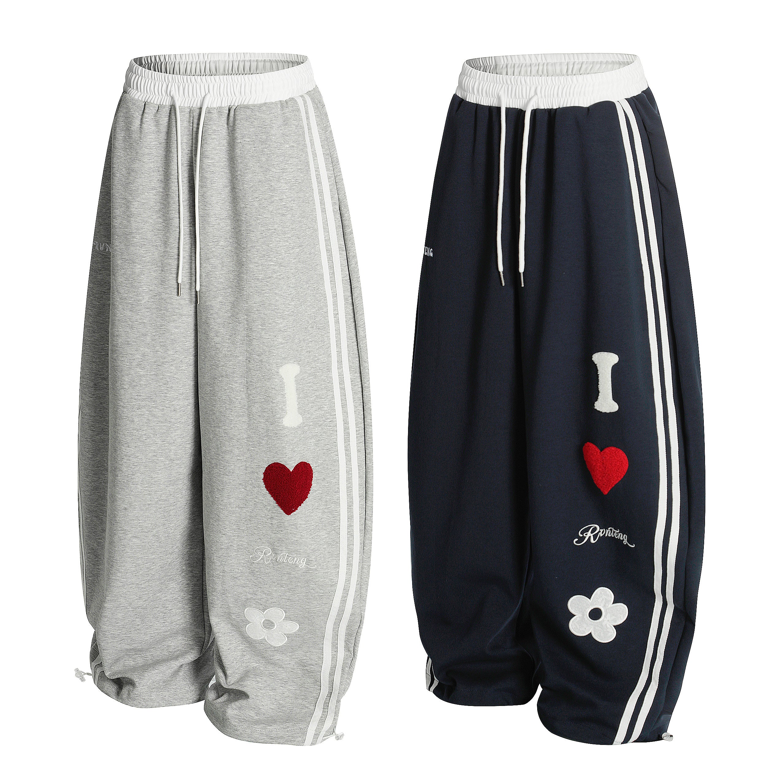 Love Track | Heart Patch Wide-Leg Track Pants
