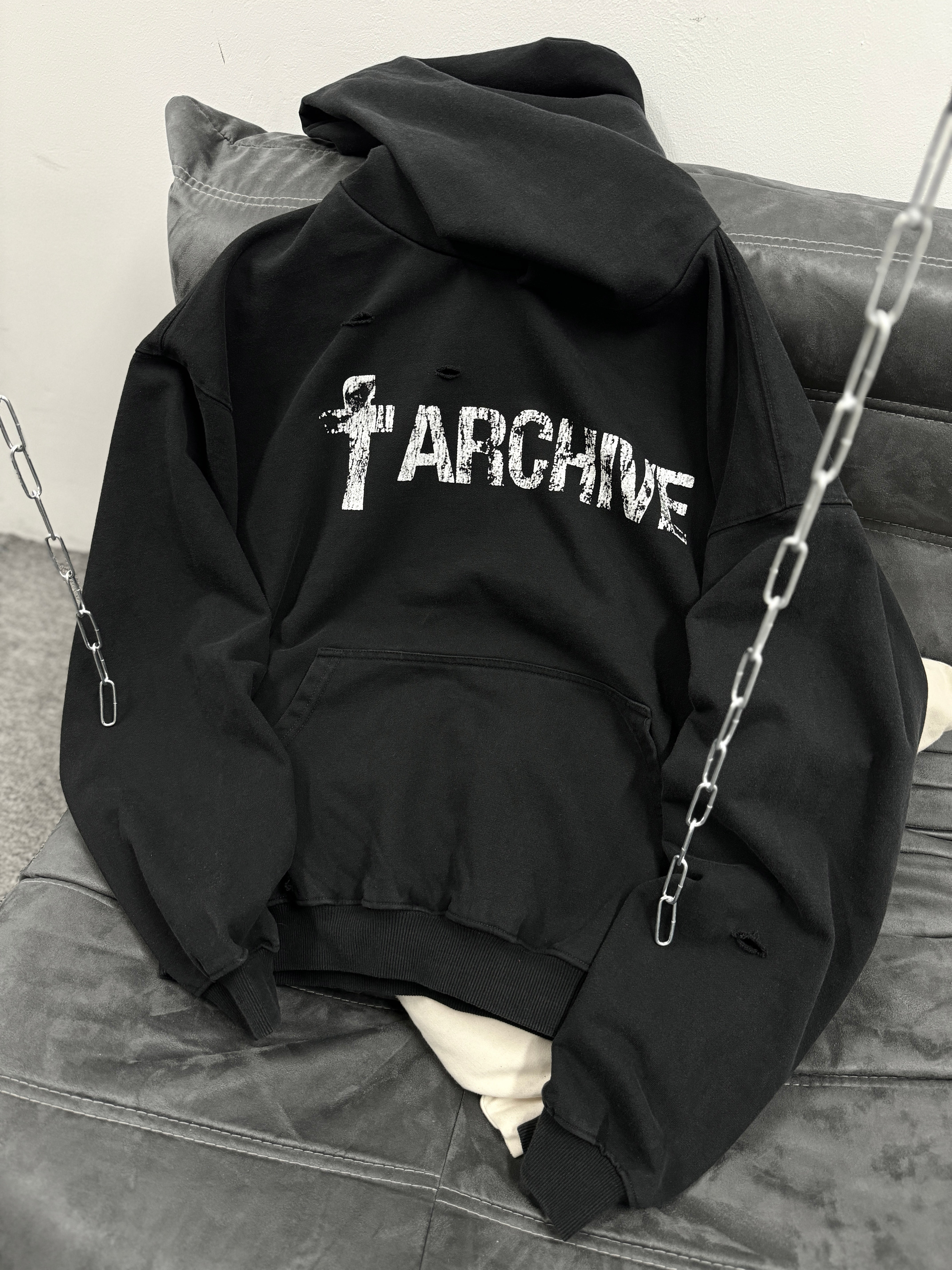 Distressed Washed Black | Archive Hoodie