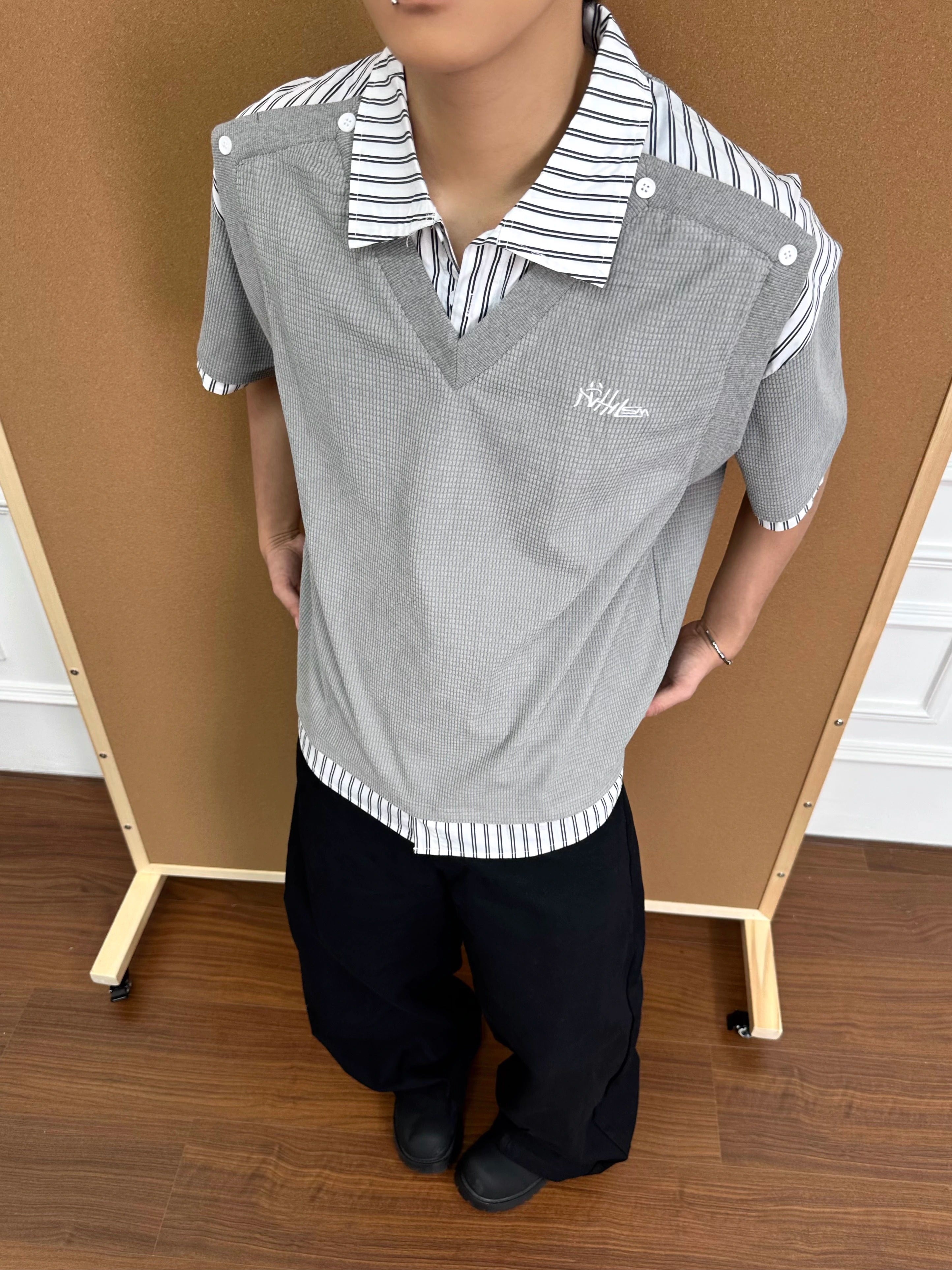 Men's Oversized T-Shirt | Striped Polo Collar