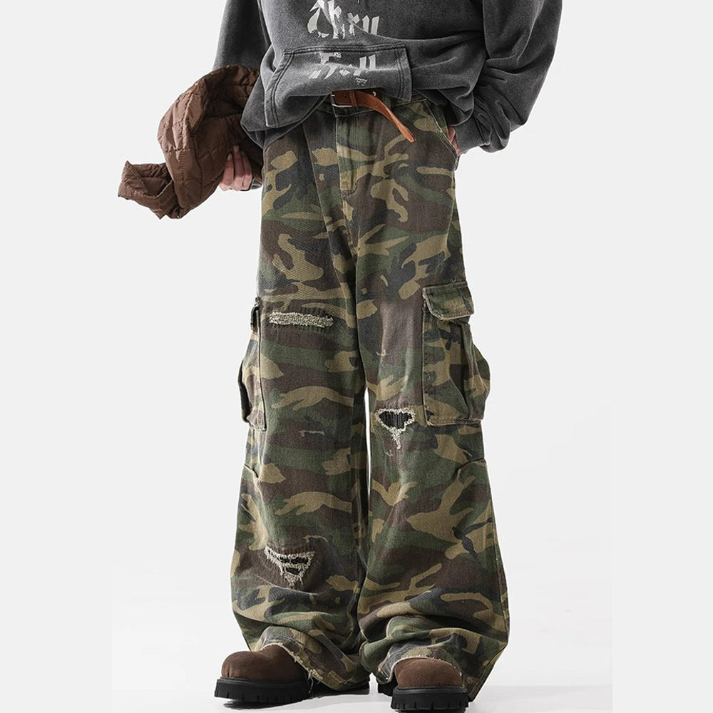 Ripped Camouflage Flared | Cargo Pants - Santo