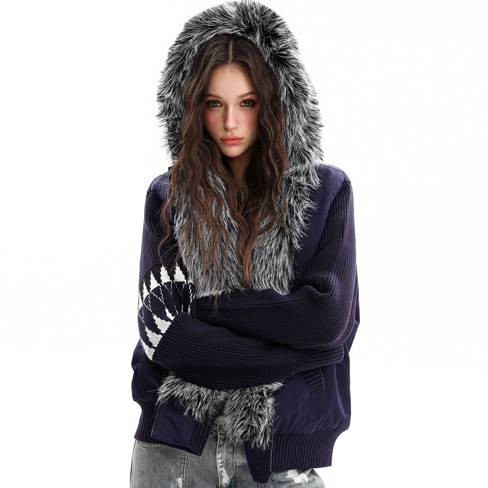 Knit Contrast | Fleece Hooded Jacket