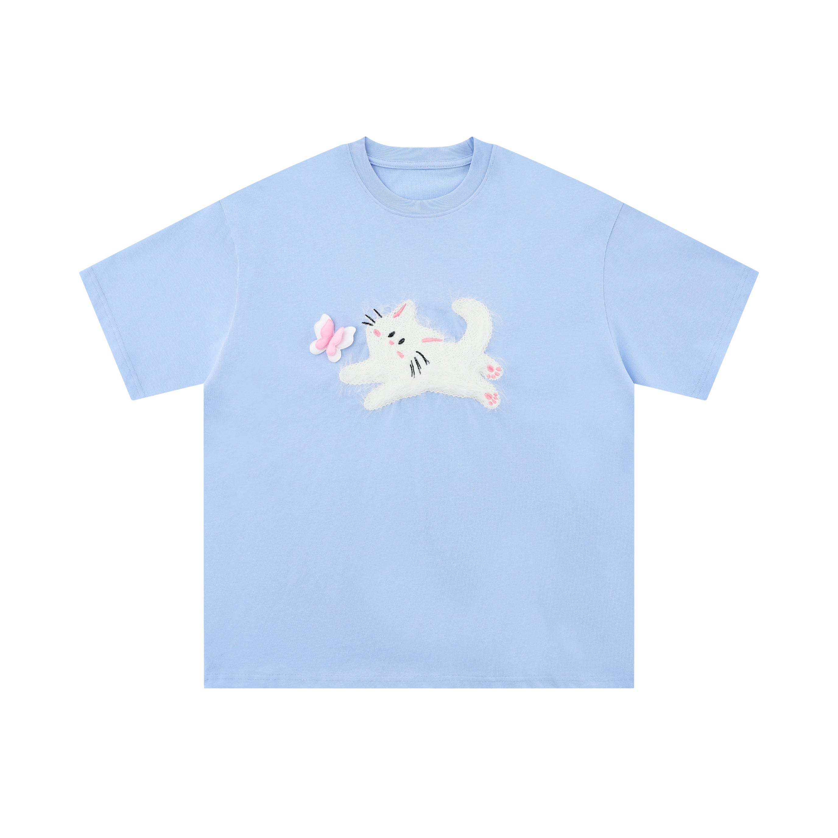 Fuzzy Cat | Embroidered Playful Tee