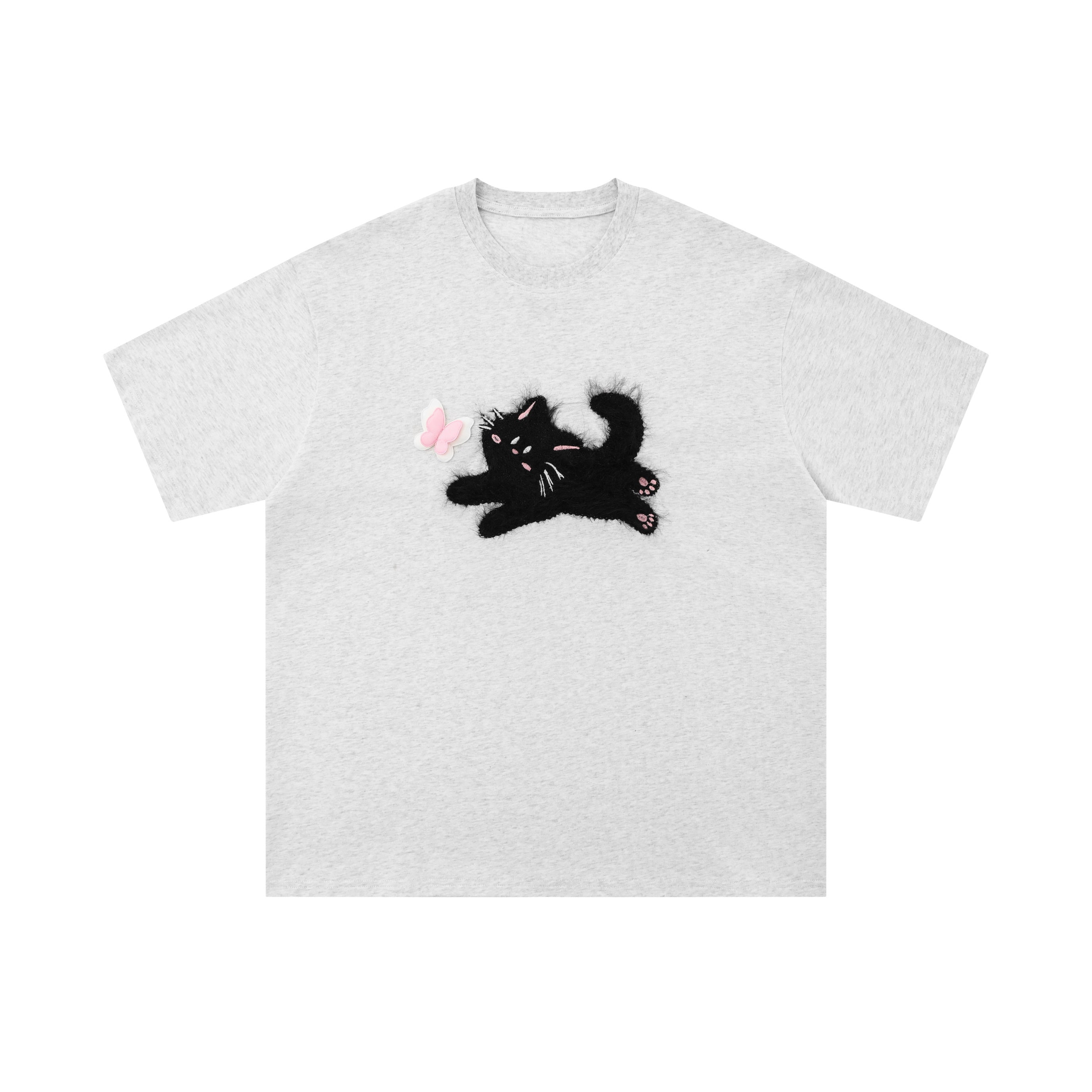 Fuzzy Cat | Embroidered Playful Tee