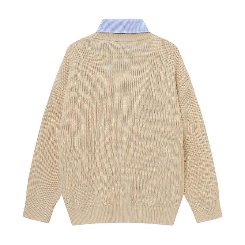 Prep Layer | Knit Cardigan with Shirt & Tie Detail