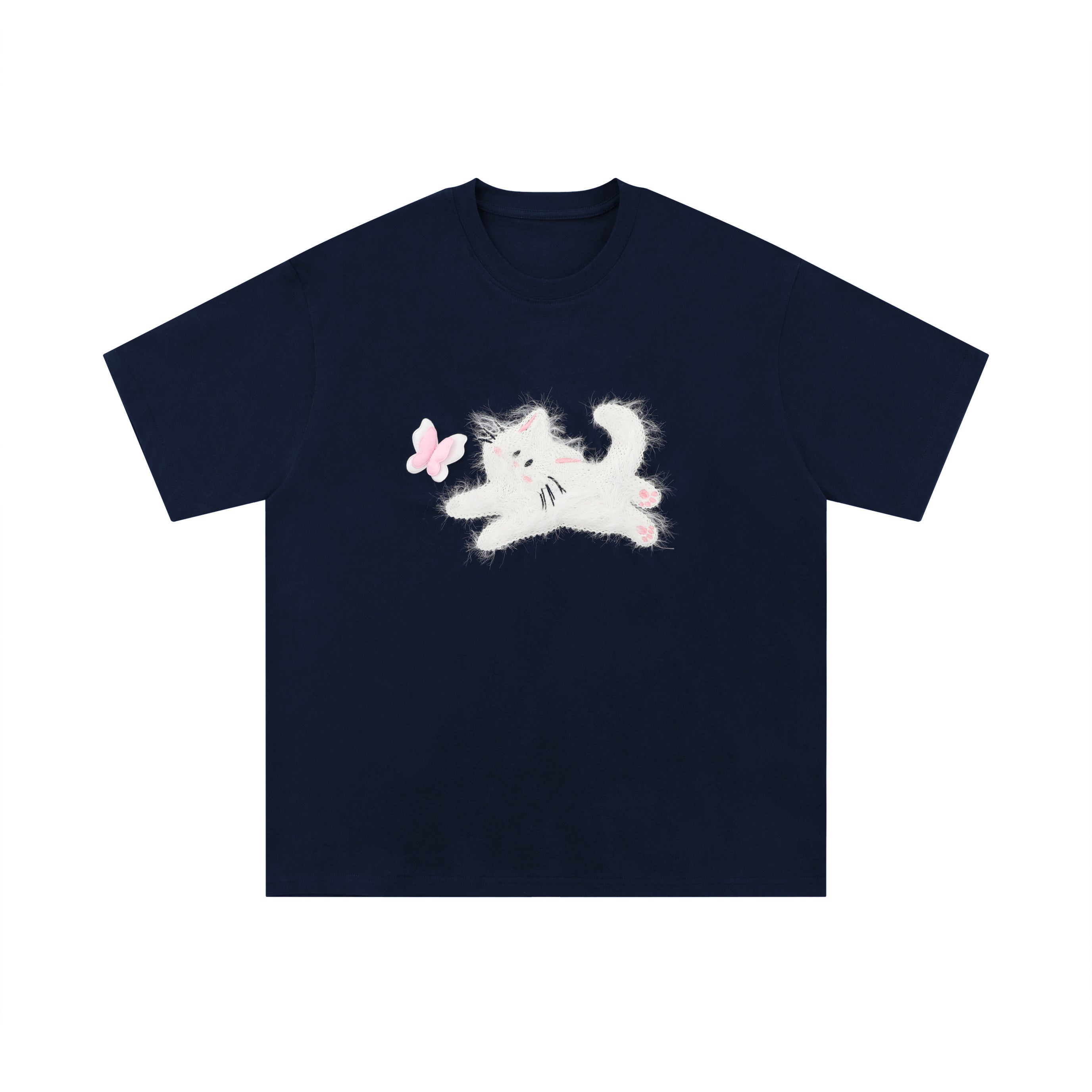Fuzzy Cat | Embroidered Playful Tee