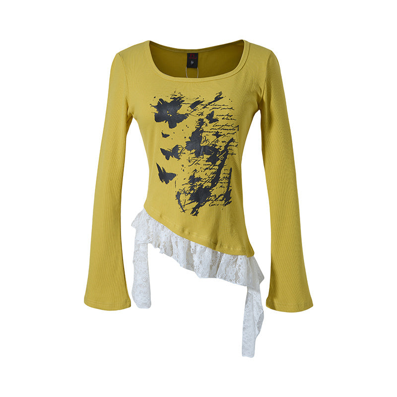 Butterfly Lace | Asymmetric Hem Printed Top
