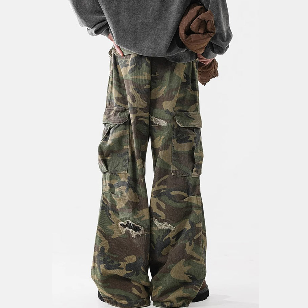Ripped Camouflage Flared | Cargo Pants - Santo