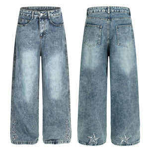 Star Stitching Washed | Wide Jeans - Santo