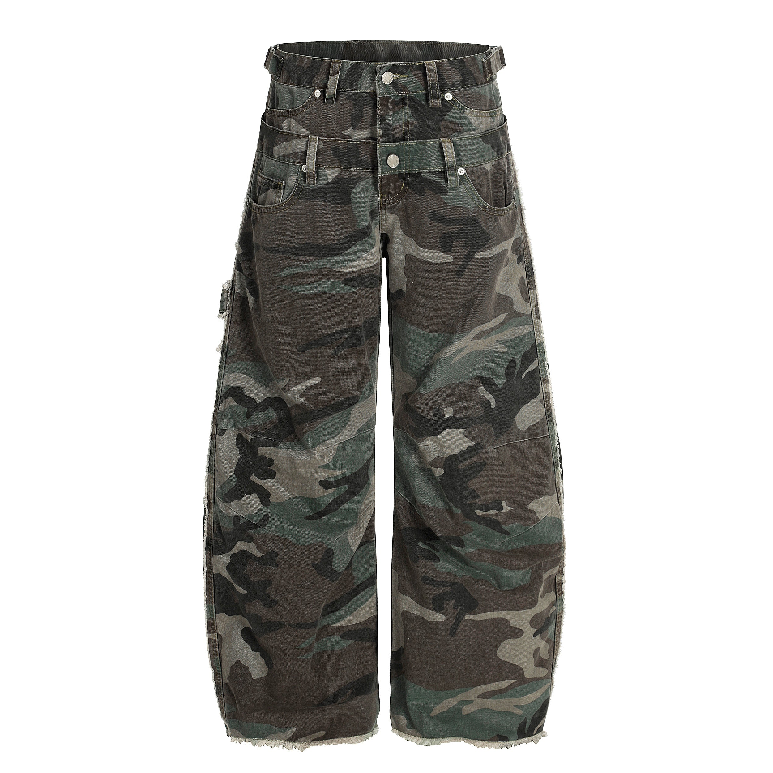 Phantom Camo | Layered Waist Baggy Cargo Pants