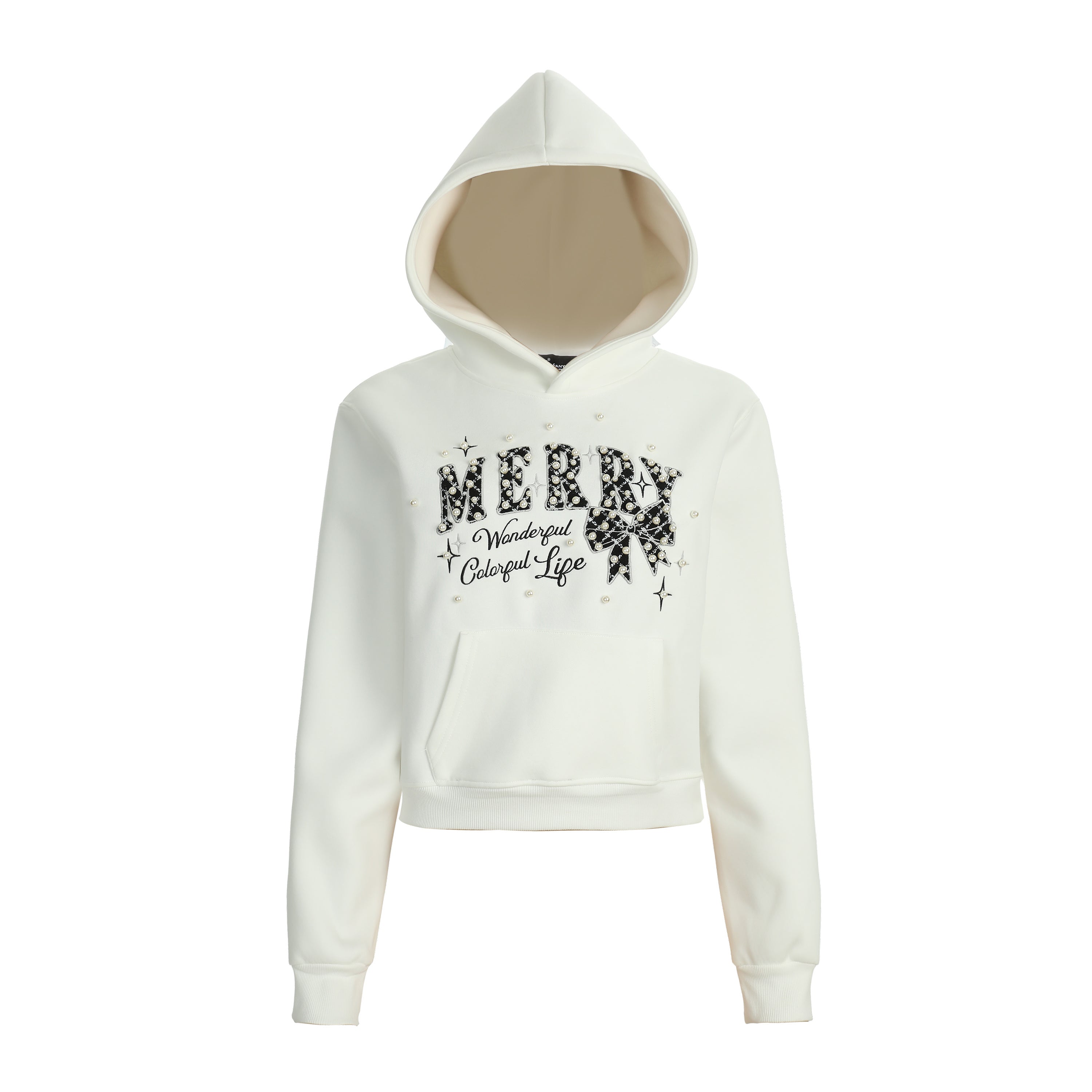 Merry Charm | Cropped Hoodie with Bow Print