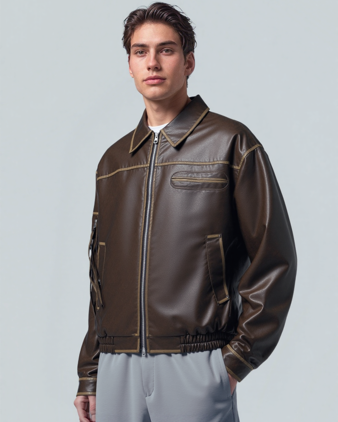 Leather Legacy | Classic Brown Bomber Jacket