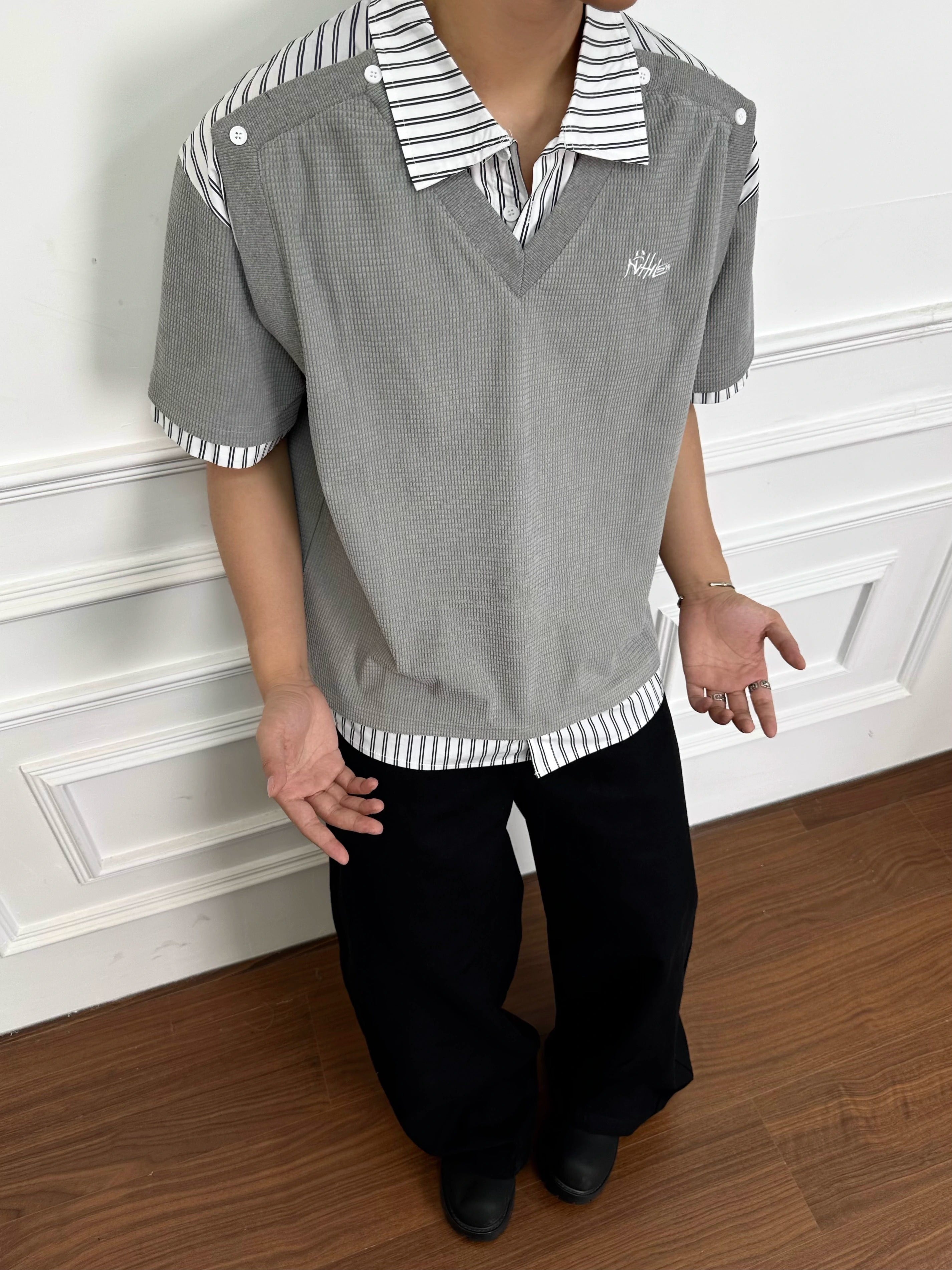 Men's Oversized T-Shirt | Striped Polo Collar