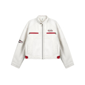 Race Zone | Moto-Inspired White Zip Jacket