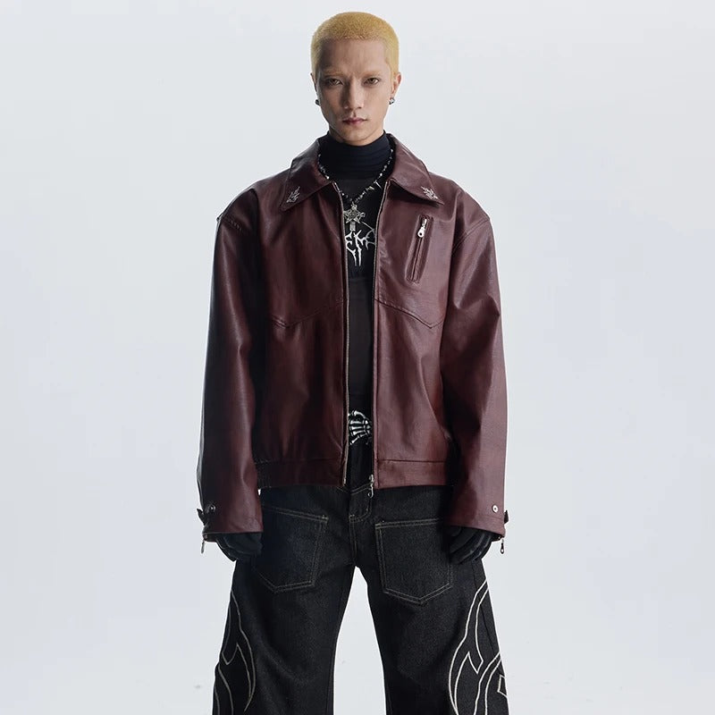 Retro Motorcycle Streetwear Coat | Embroidered Leather Jacket - Santo