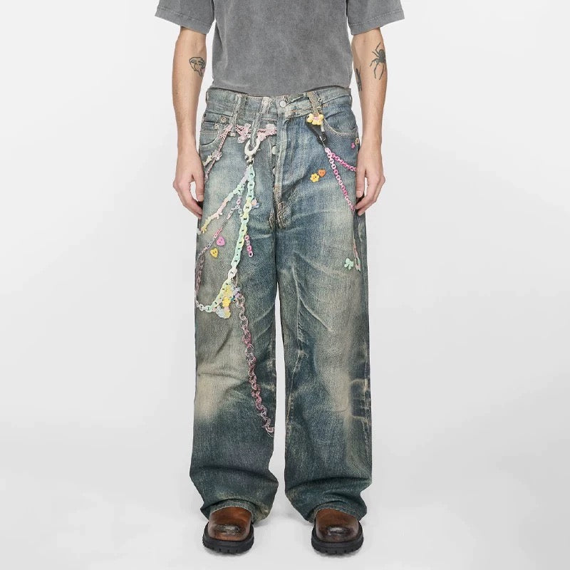 Pastel Chain Print | Denim Jeans - Santo