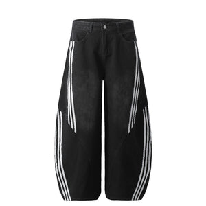 Striped Stitching | Washed Barrel Jeans - Santo