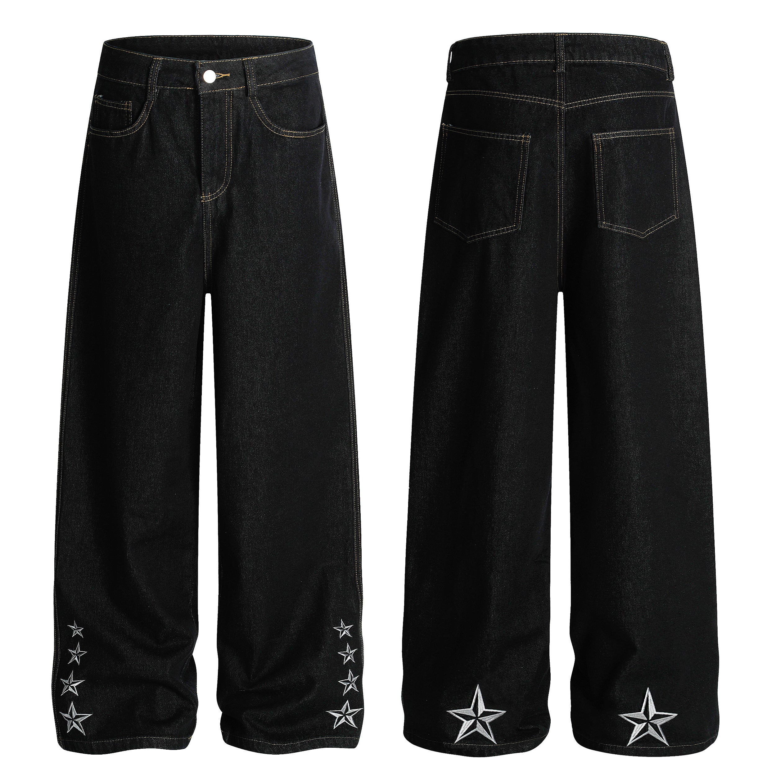 Star Stitching Washed | Wide Jeans - Santo