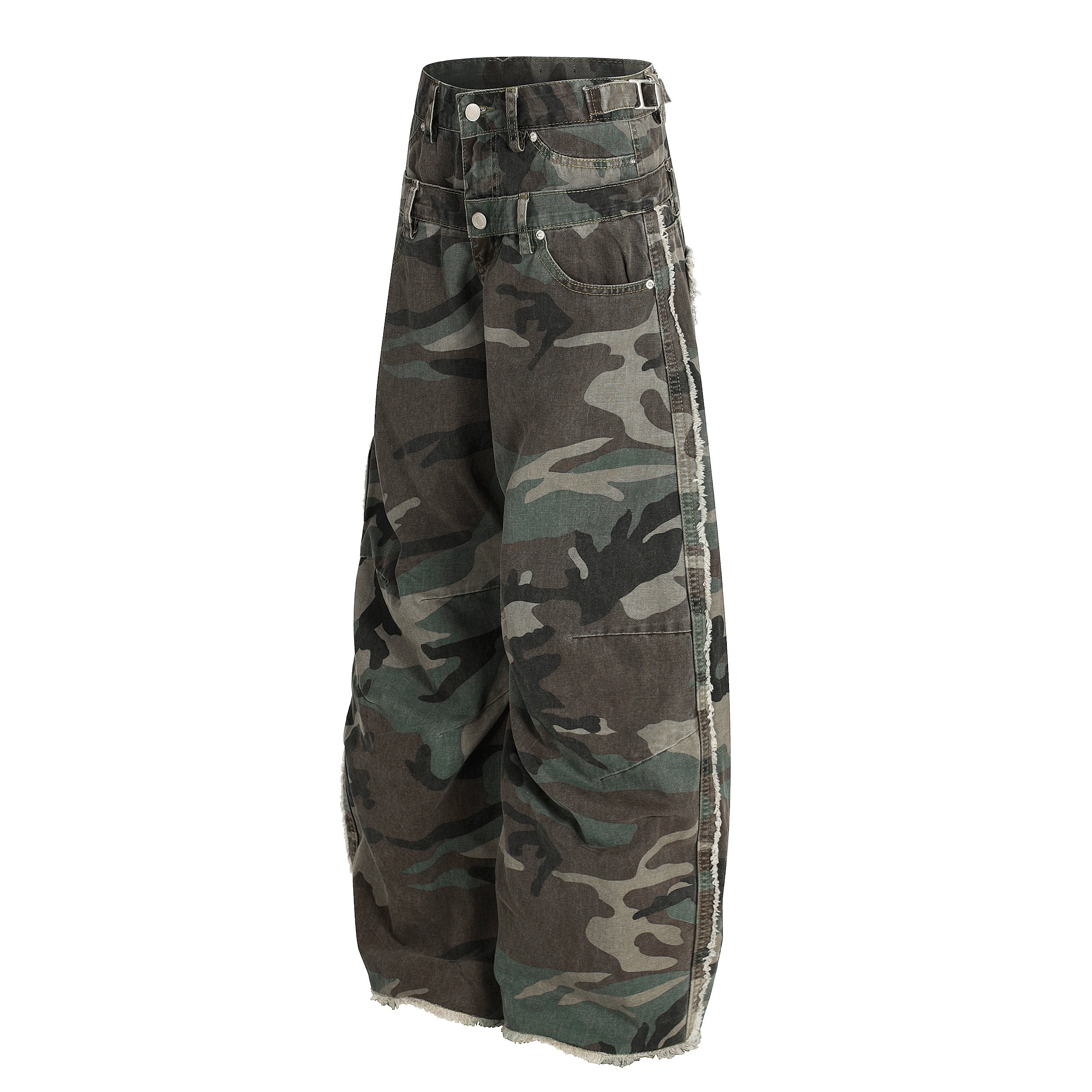 Phantom Camo | Layered Waist Baggy Cargo Pants