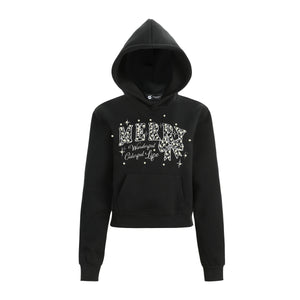 Merry Charm | Cropped Hoodie with Bow Print