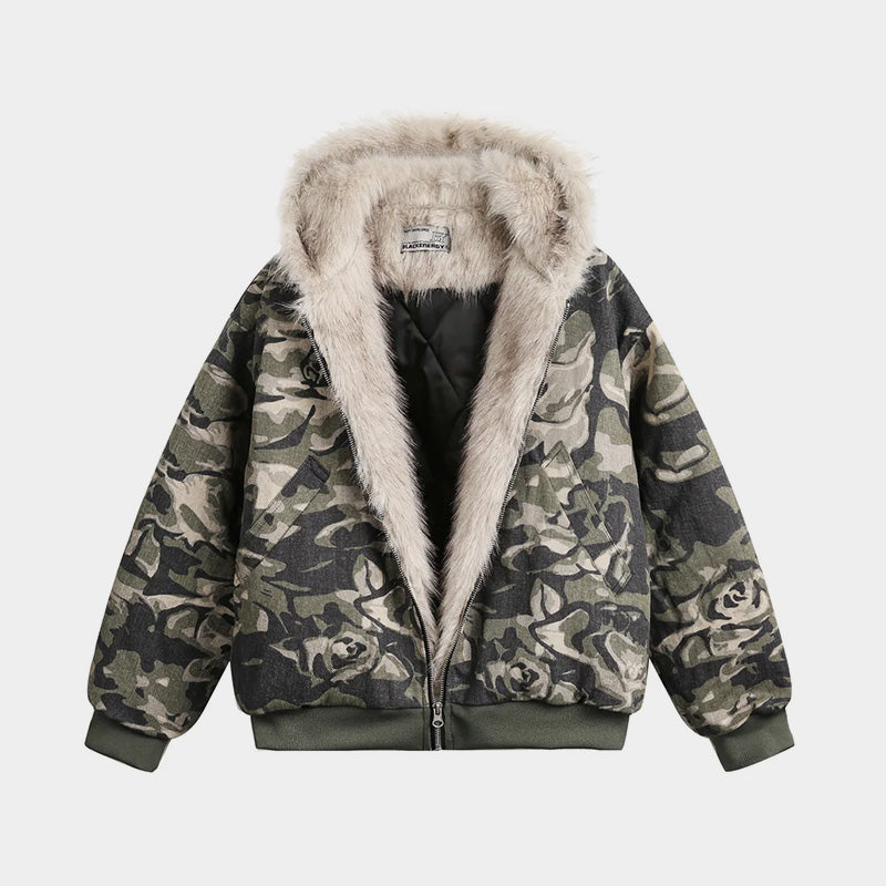 Camouflage Fur | Hooded Jacket - Santo