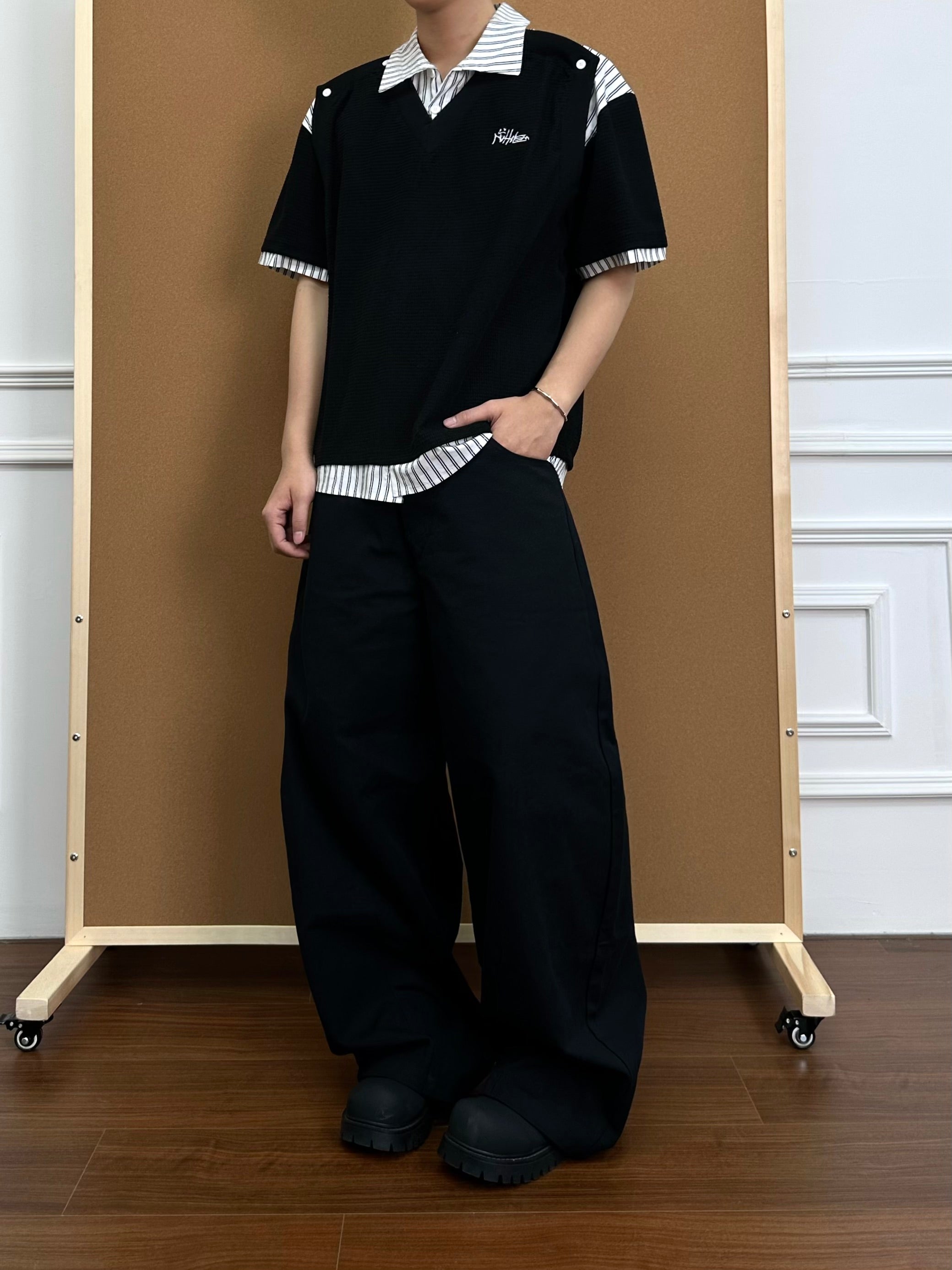 Men's Oversized T-Shirt | Striped Polo Collar
