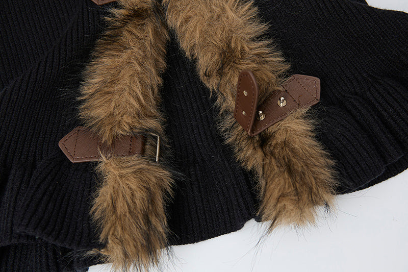 Buckled Fur | Knit Cardigan with Faux Trim