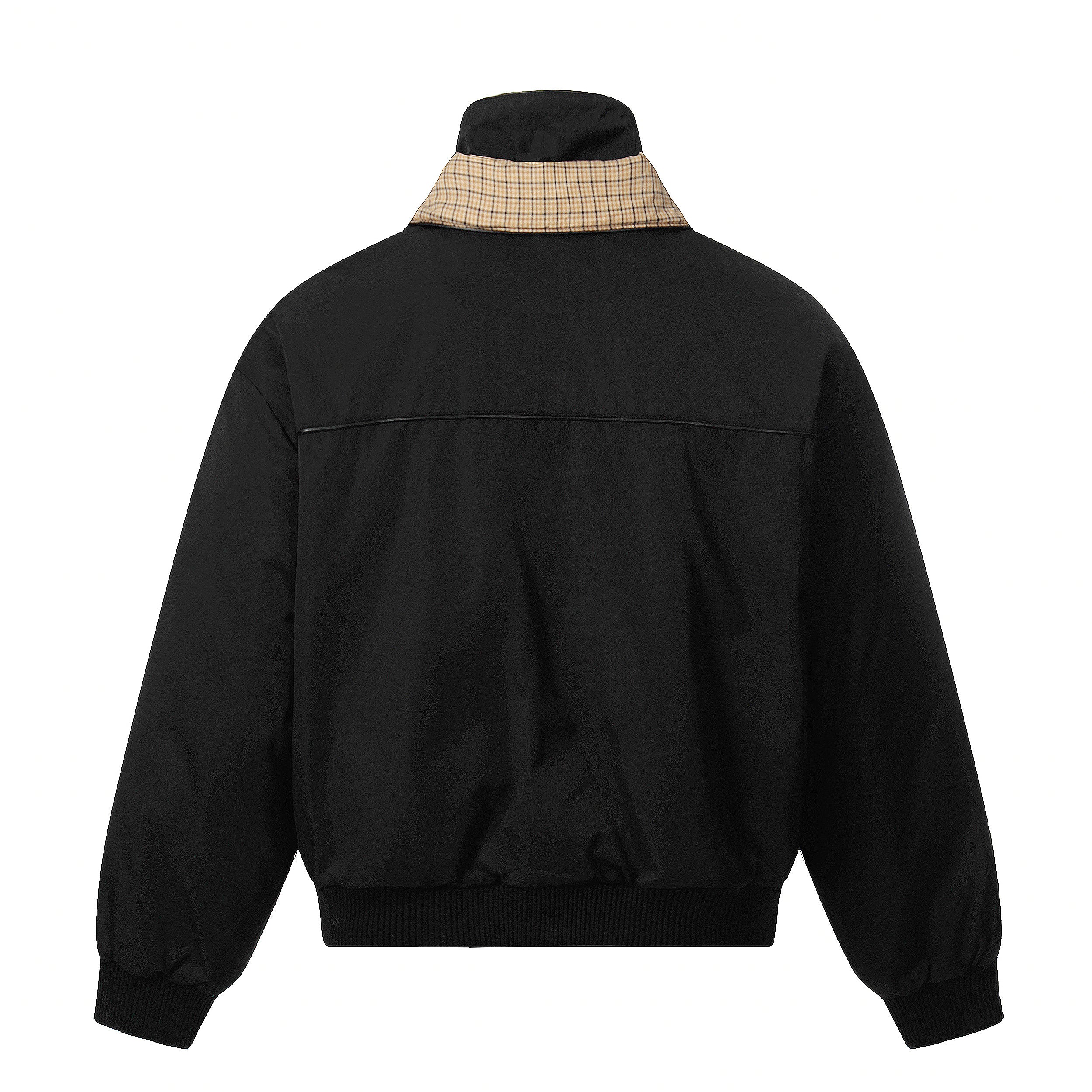 Plaid-Lined Patch| Stand Collar Jacket