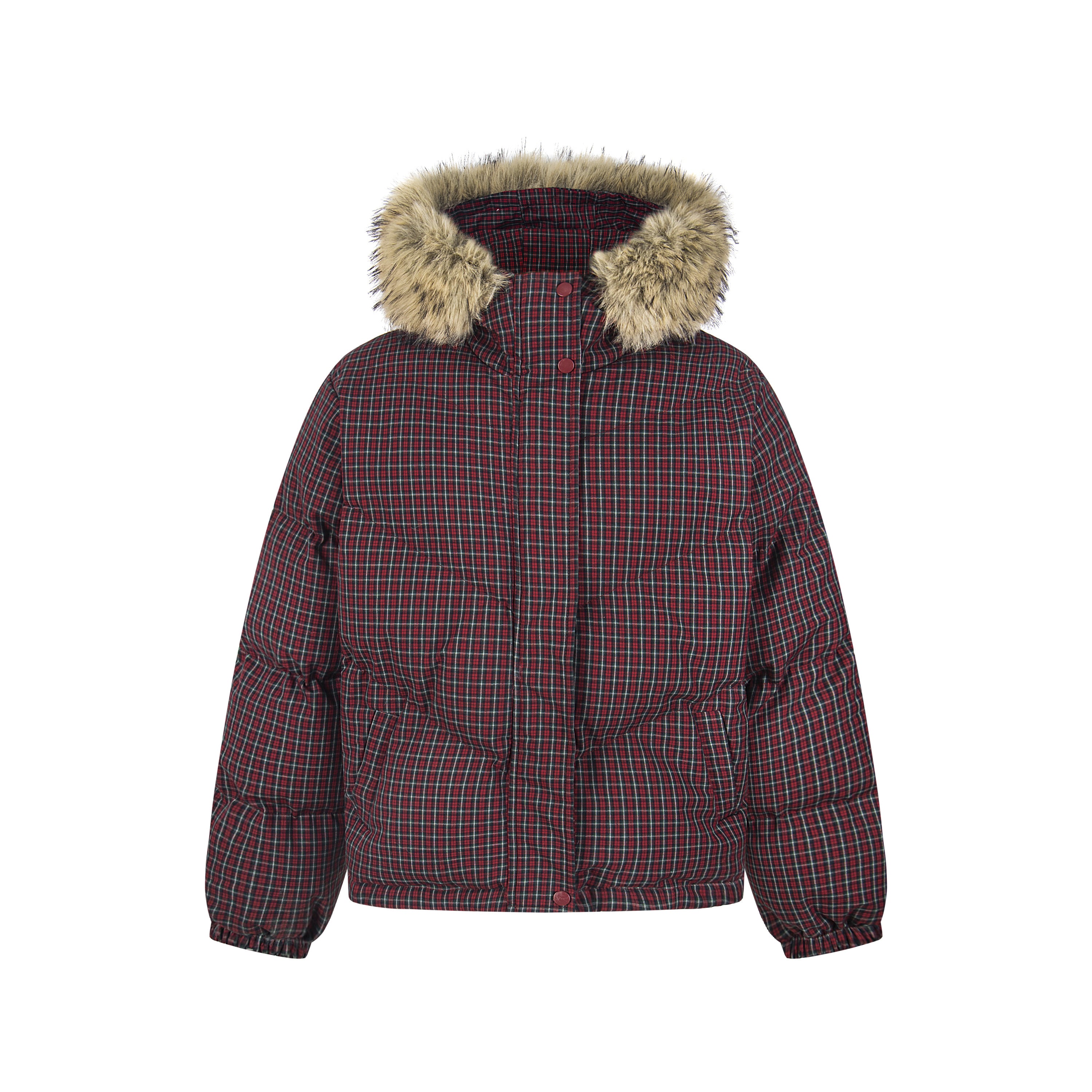Winter Nest | Faux Fur Trimmed Plaid Puffer
