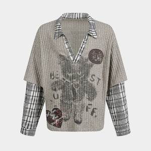 Vintage Plaid Teddy | V-Neck Sweatshirt - Santo