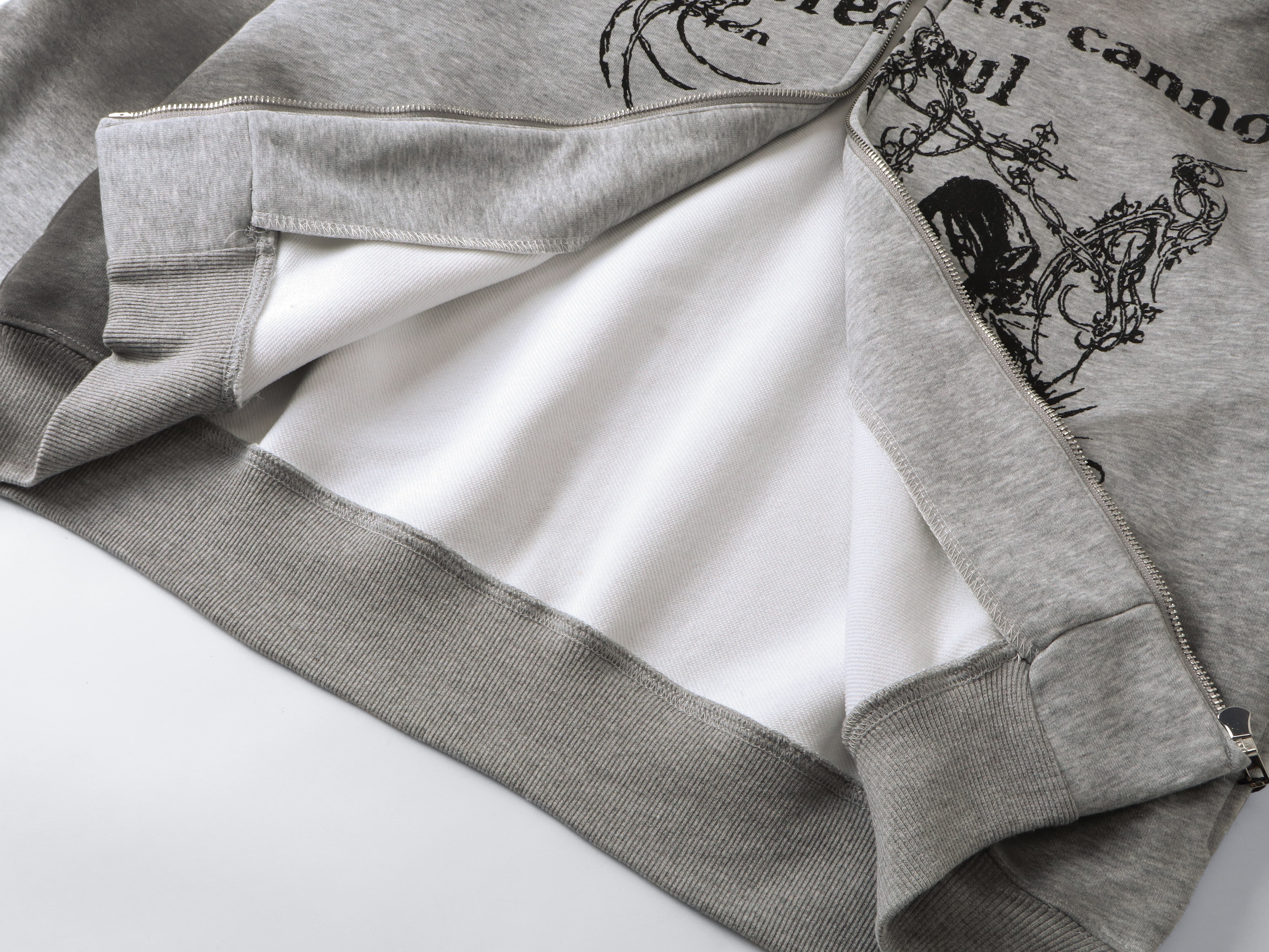 Gothic Distressed Print | Zip-Up Hoodie