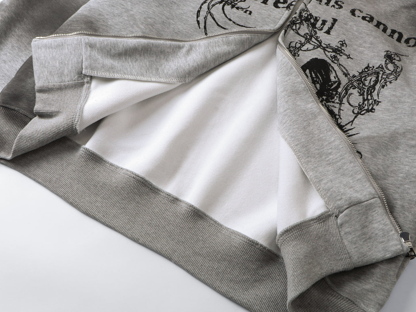 Gothic Distressed Print | Zip-Up Hoodie - Santo