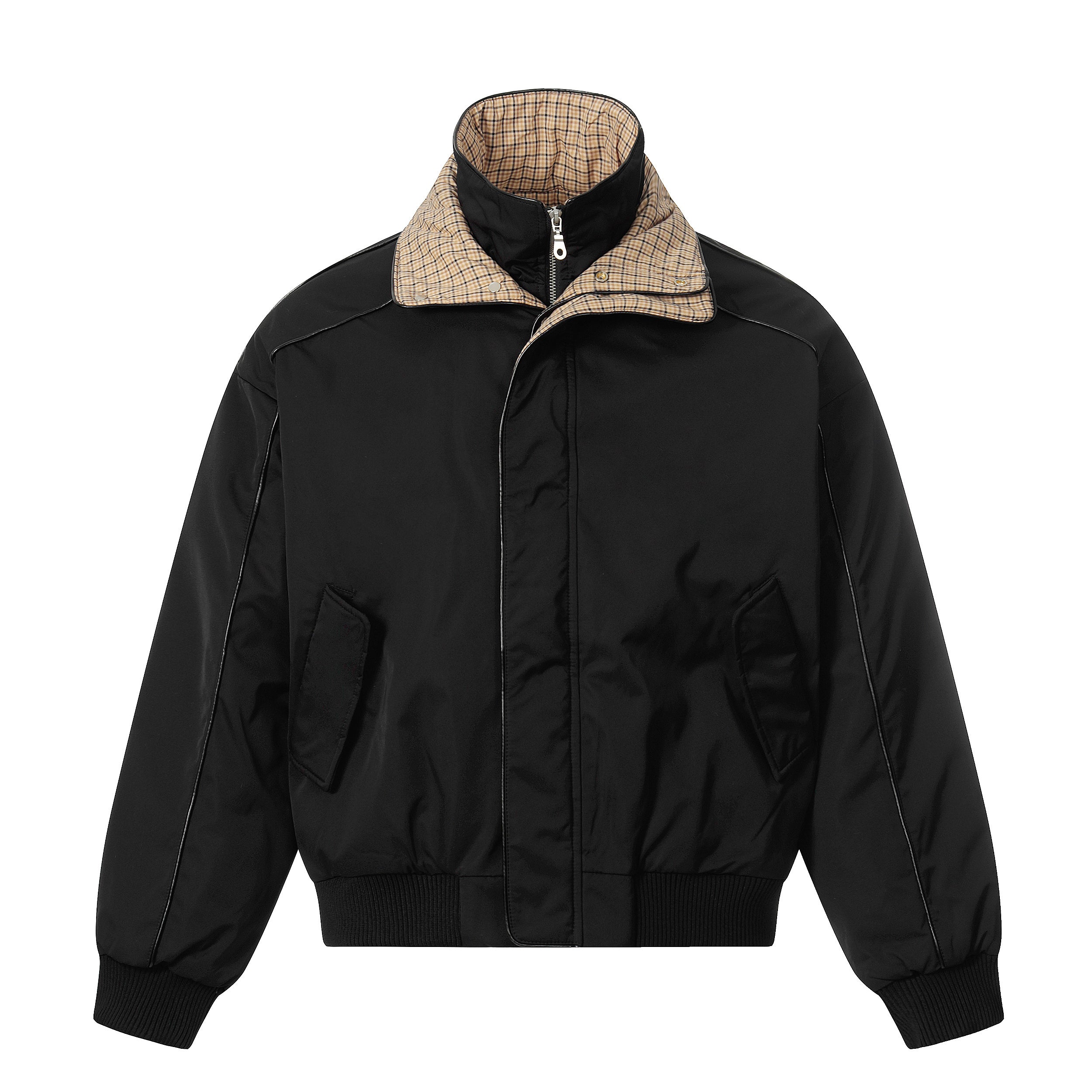 Plaid-Lined Patch| Stand Collar Jacket