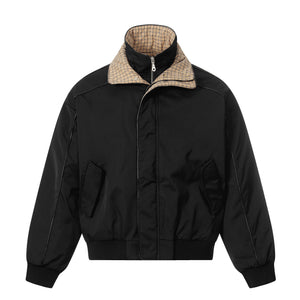 Plaid-Lined Patch| Stand Collar Jacket