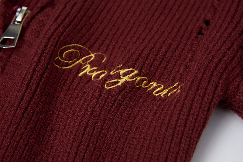 Varsity Twist | Zip-Up Ribbed Knit Cardigan