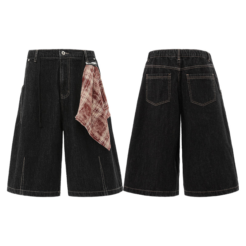 Denim Shorts | Bandana Detail Wide-Leg Style