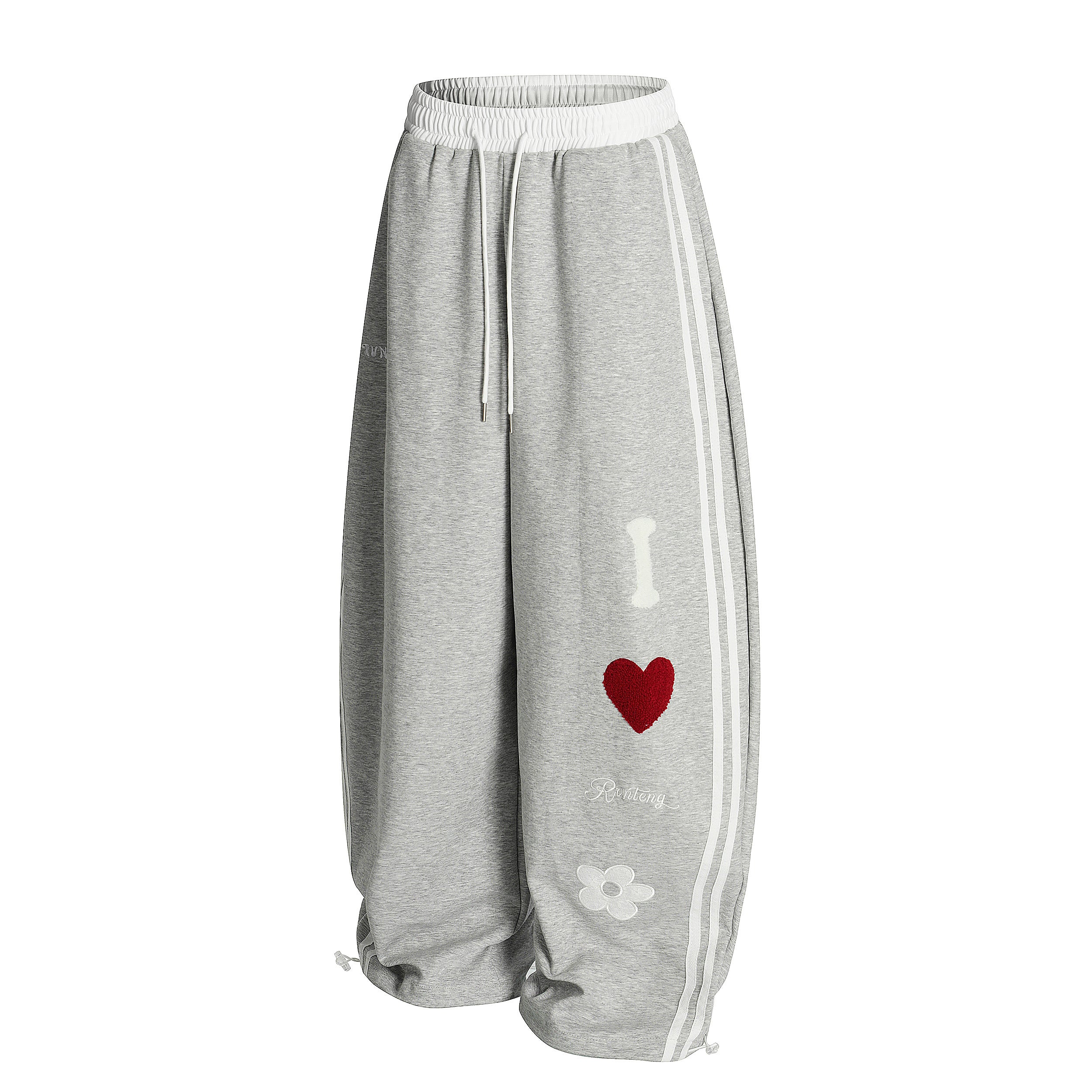 Love Track | Heart Patch Wide-Leg Track Pants
