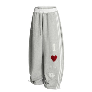 Love Track | Heart Patch Wide-Leg Track Pants